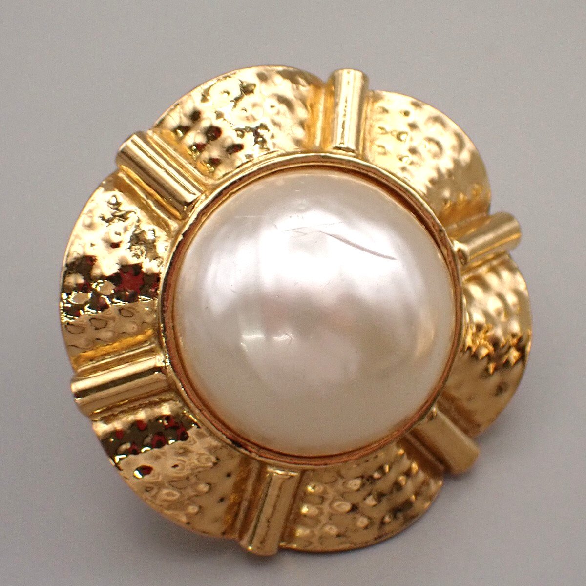 Chanel Vintage Clip-On Metal with Faux Pearl