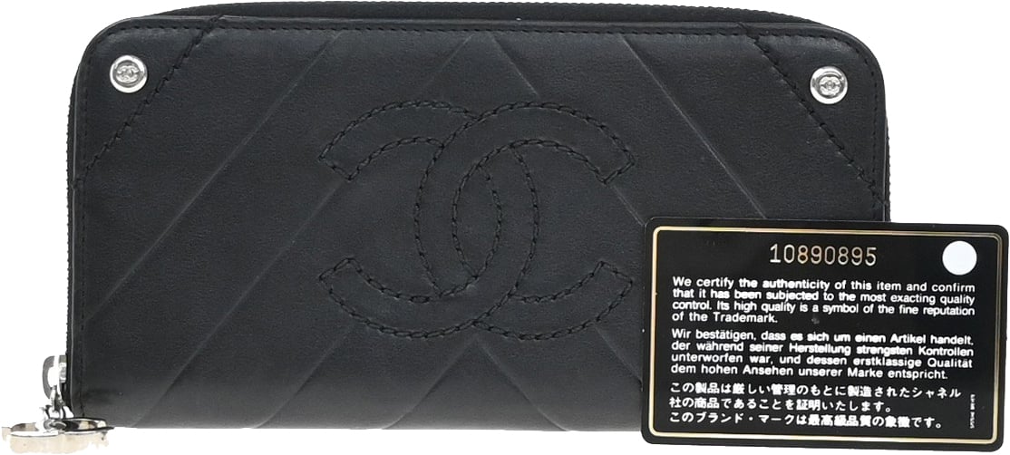 Chanel CC Charm Zip Around Quilted Lambskin Long