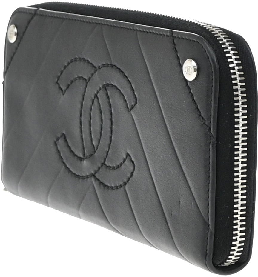 Chanel CC Charm Zip Around Quilted Lambskin Long