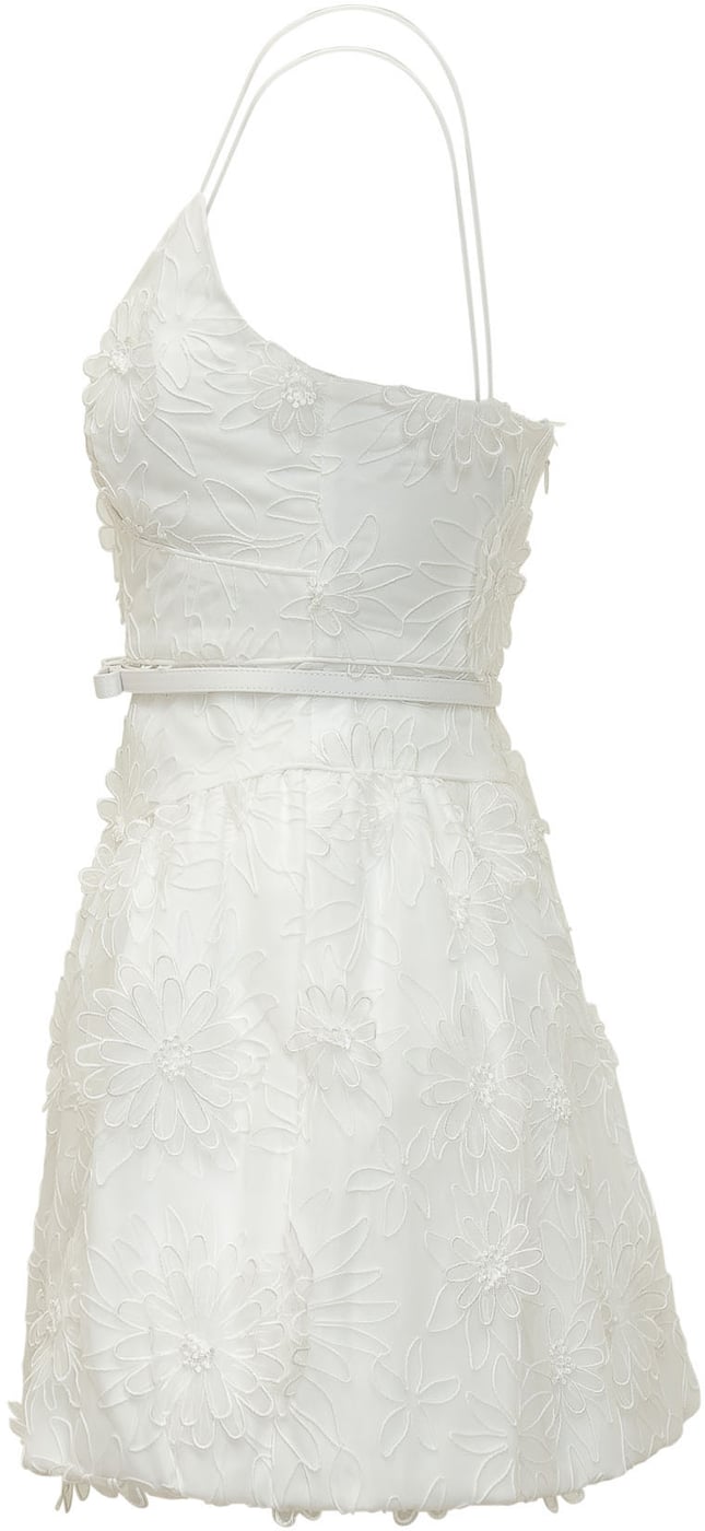 Mini Abito in Organza con Ricami Floreali