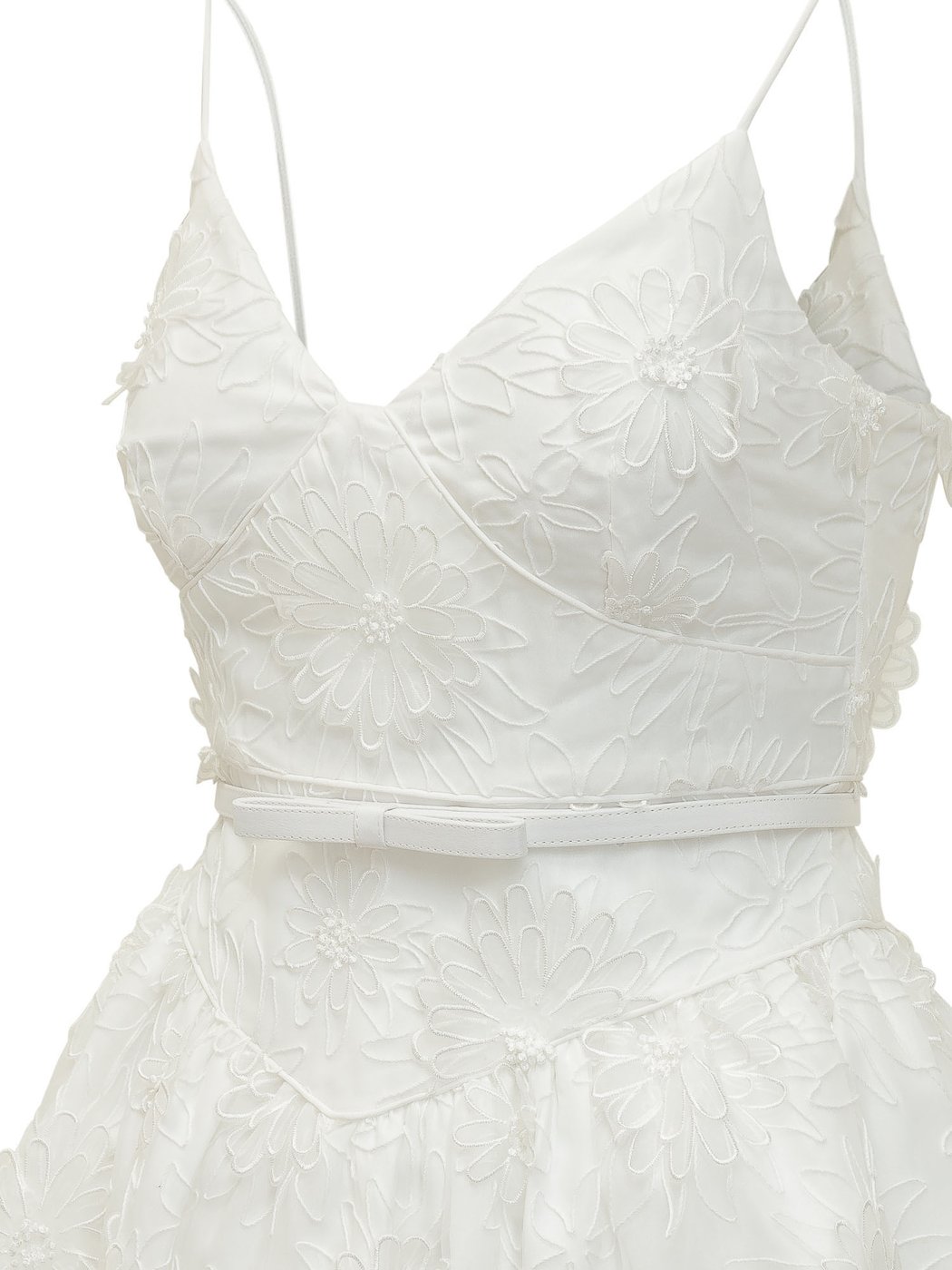 Mini Abito in Organza con Ricami Floreali