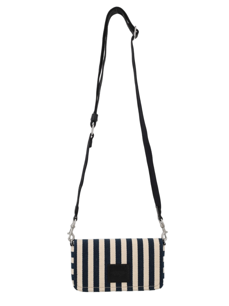 Rectangular Navy and Cream Striped Shoulder Bag with Adjustable Strap