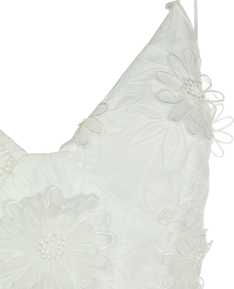 Mini Abito in Organza con Ricami Floreali
