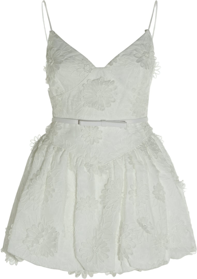 Mini Abito in Organza con Ricami Floreali