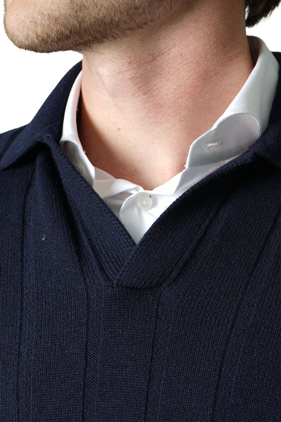 Donkerblauwe Wollen Knit Polo