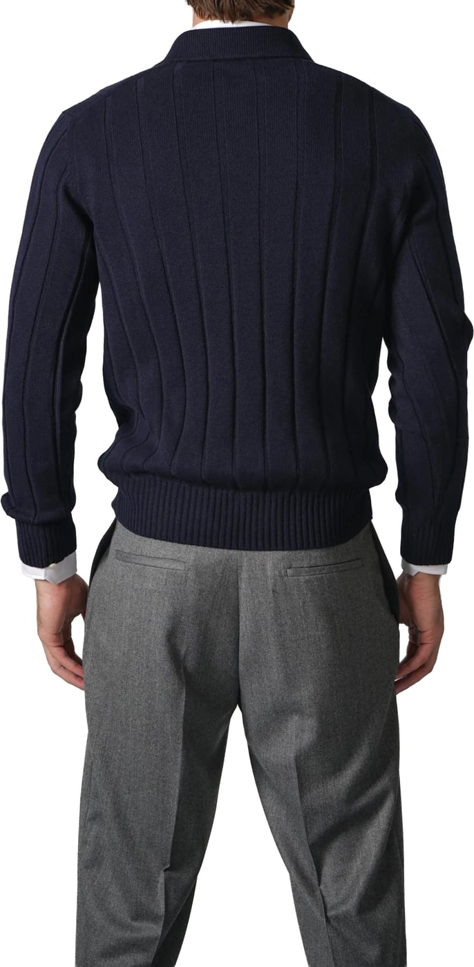 Donkerblauwe Wollen Knit Polo