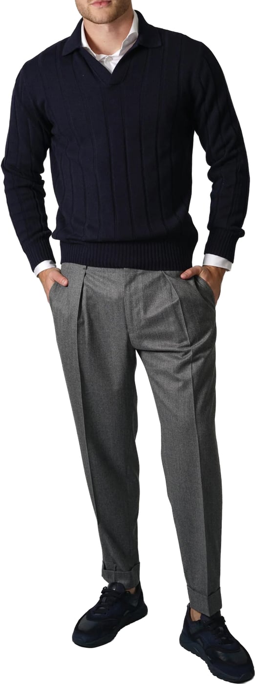 Donkerblauwe Wollen Knit Polo