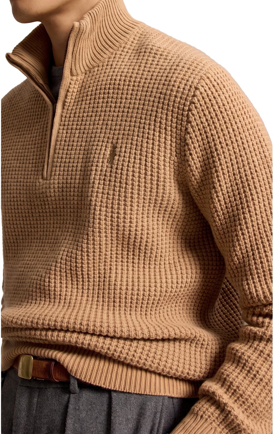 Wafelgebreide half zip trui