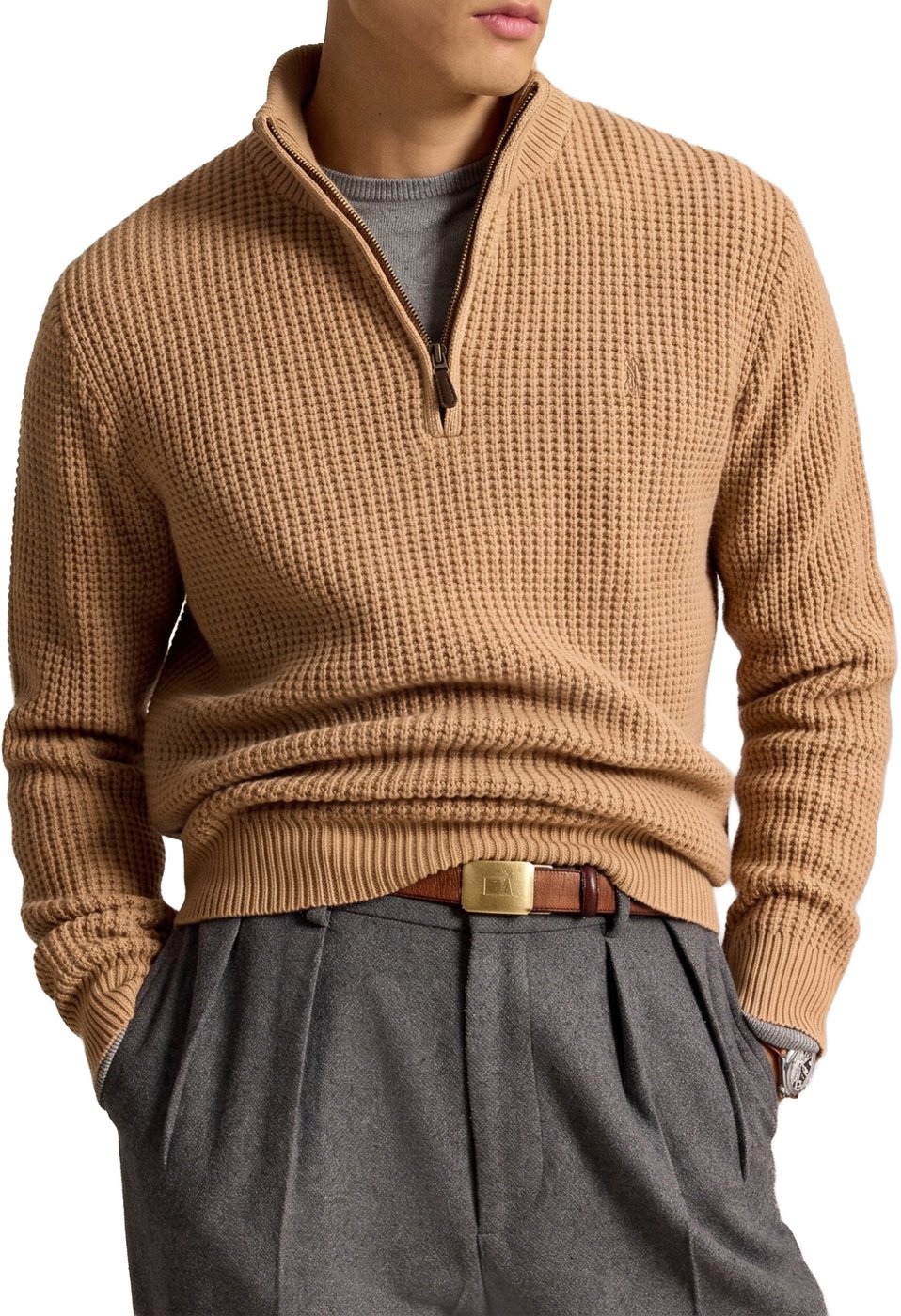 Wafelgebreide half zip trui