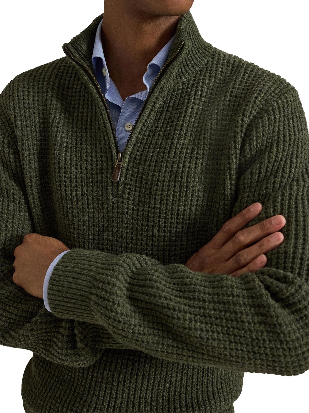 Wafelgebreide half zip trui