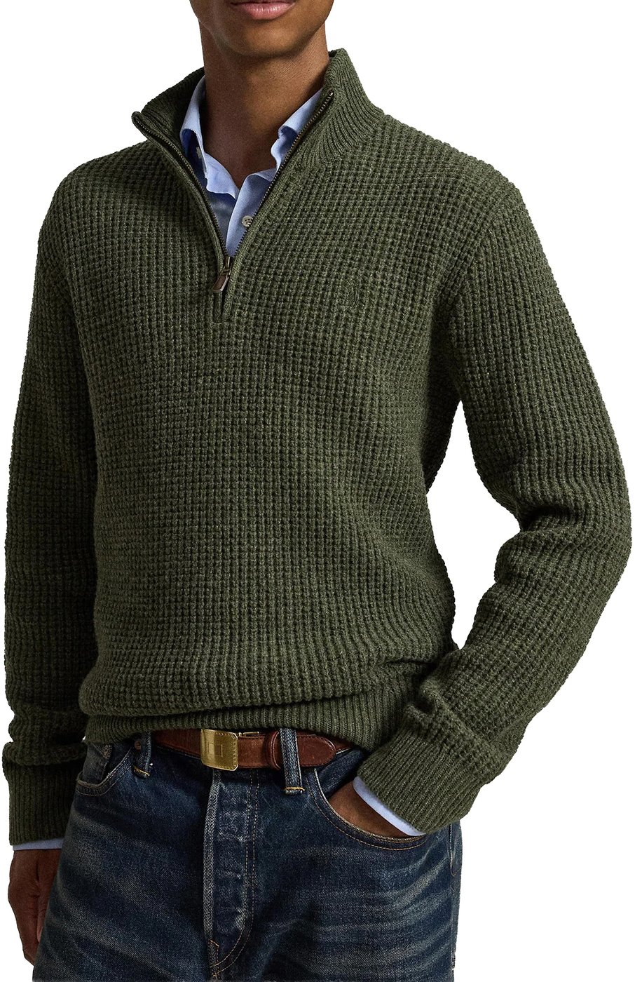 Wafelgebreide half zip trui