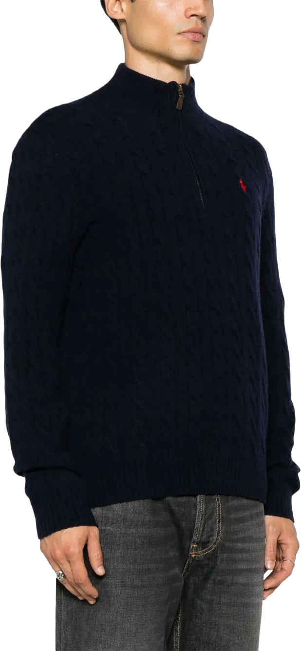Kabelgebreide half zip trui