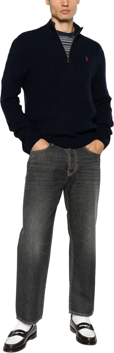 Kabelgebreide half zip trui