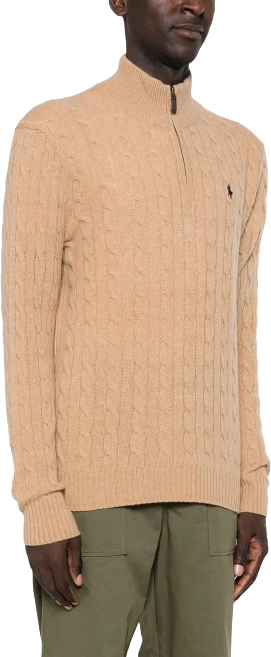 Kabelgebreide half zip trui