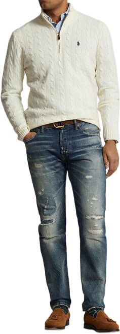 Kabelgebreide half zip trui