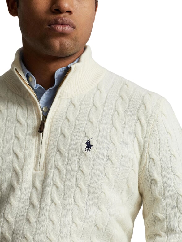 Kabelgebreide half zip trui