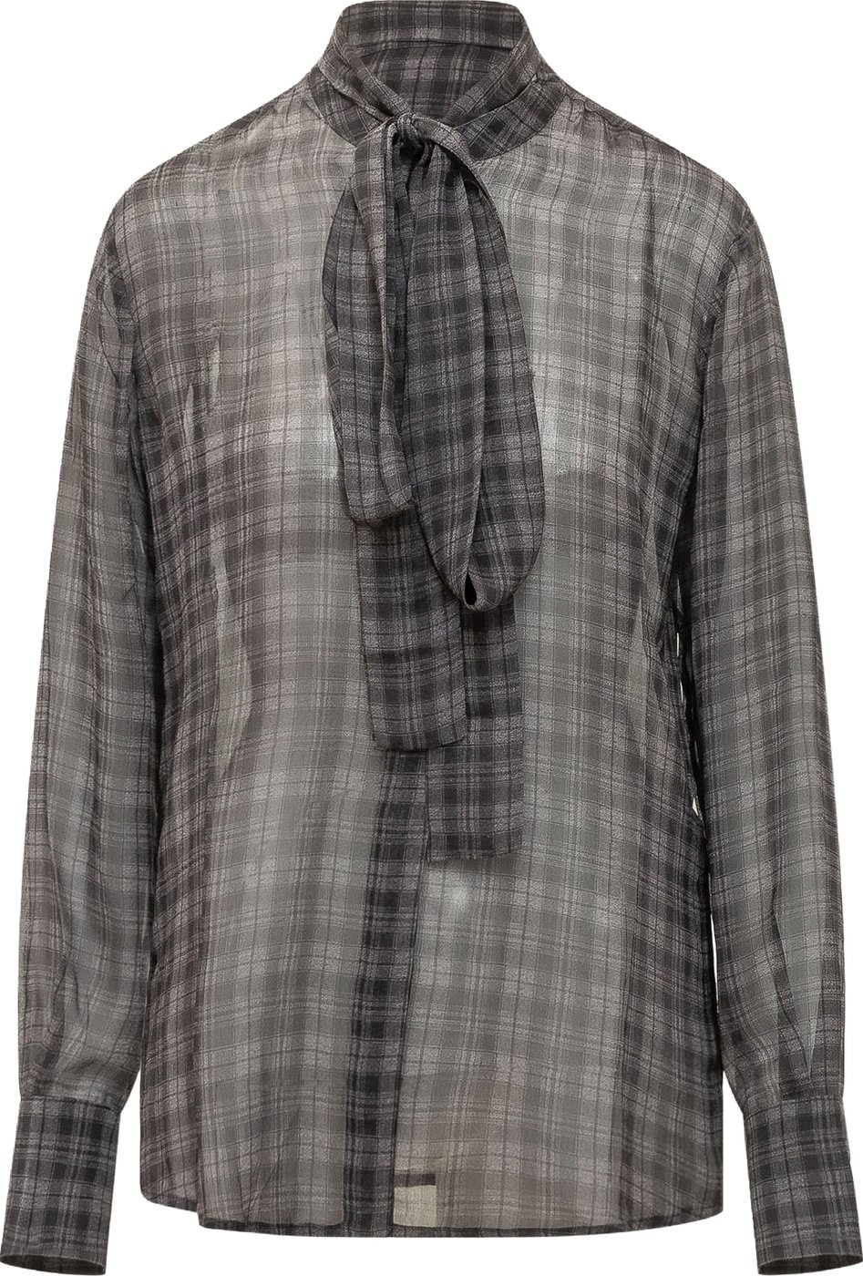 Camicia in Seta Check con Fiocco