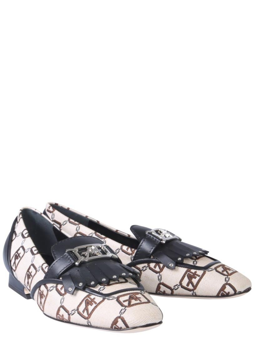Logo-Patterned Moccasins With Fringed Strap