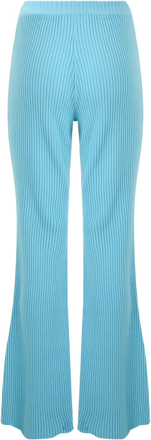 Light blue knitted trousers with high waist