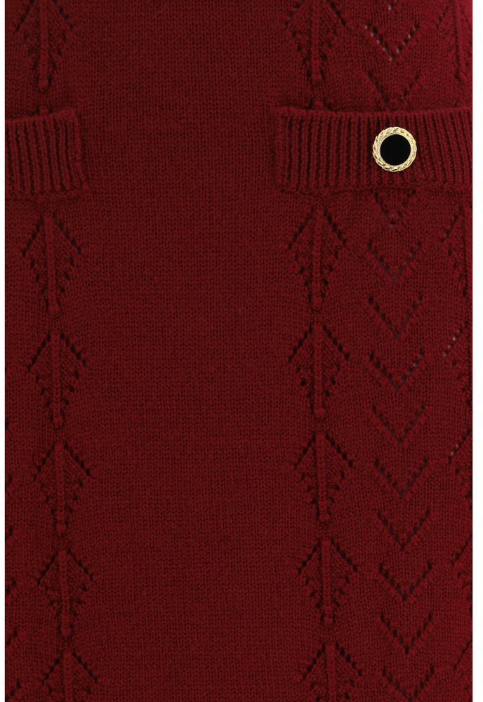 Alessandra Rich Bordeaux Wool Oves Aries Midi Skirt