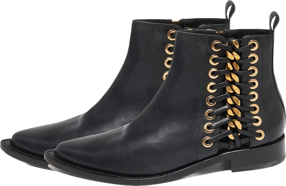 Alexander McQueen Black Leather Braided Chain Ankle Boots Size 38 (ARCHIVE)