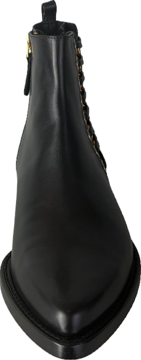 Alexander McQueen Black Leather Braided Chain Ankle Boots Size 38 (ARCHIVE)