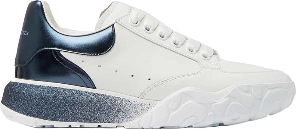Alexander McQueen Women's Court Trainer Sneakers White Navy Glitter