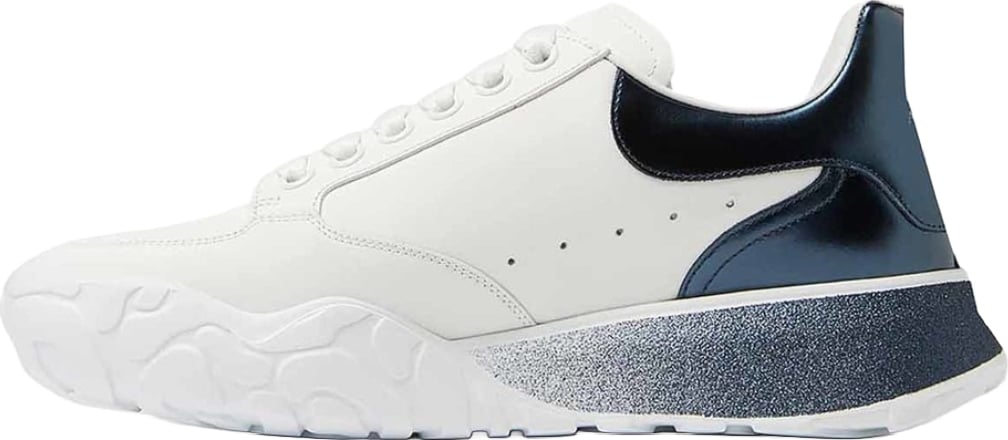 Alexander McQueen Women's Court Trainer Sneakers White Navy Glitter