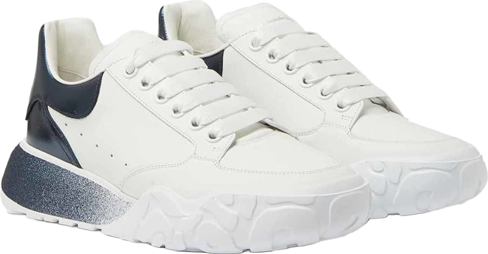 Alexander McQueen Women's Court Trainer Sneakers White Navy Glitter
