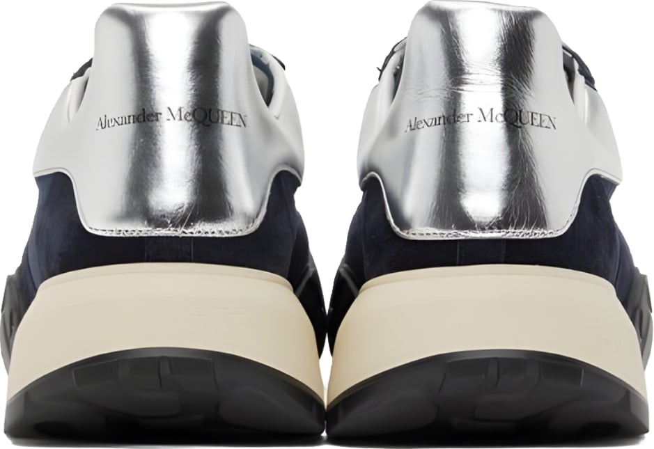 Alexander McQueen Men's Court Trainer Sneakers Navy Silver