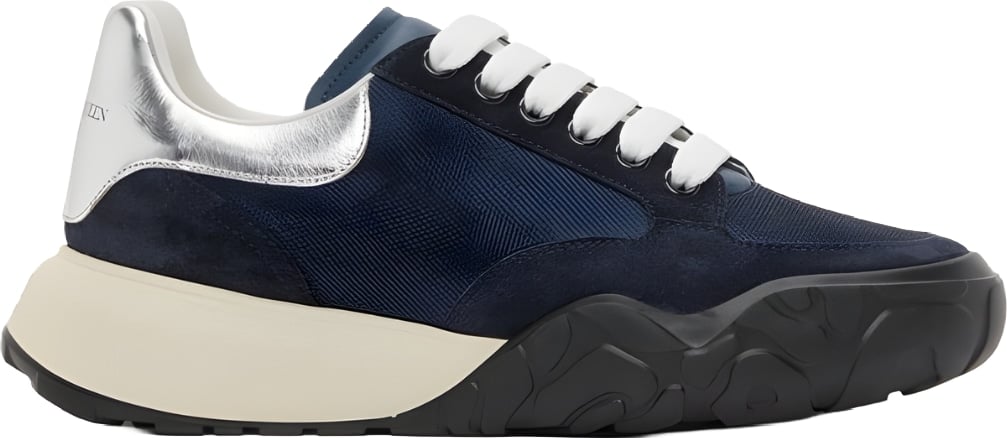 Alexander McQueen Men's Court Trainer Sneakers Navy Silver