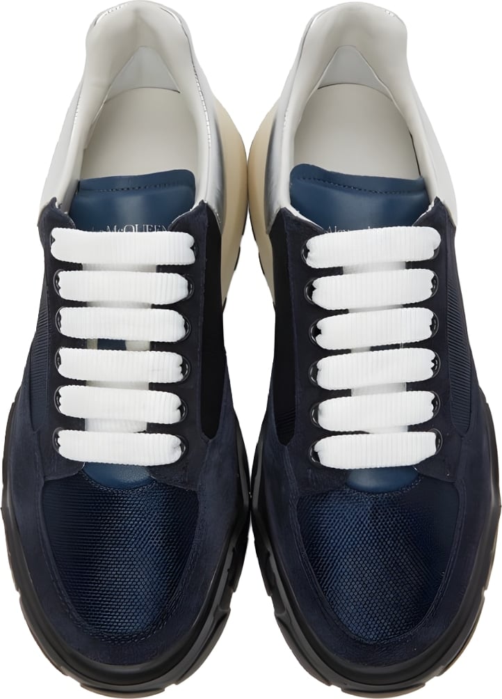 Alexander McQueen Men's Court Trainer Sneakers Navy Silver