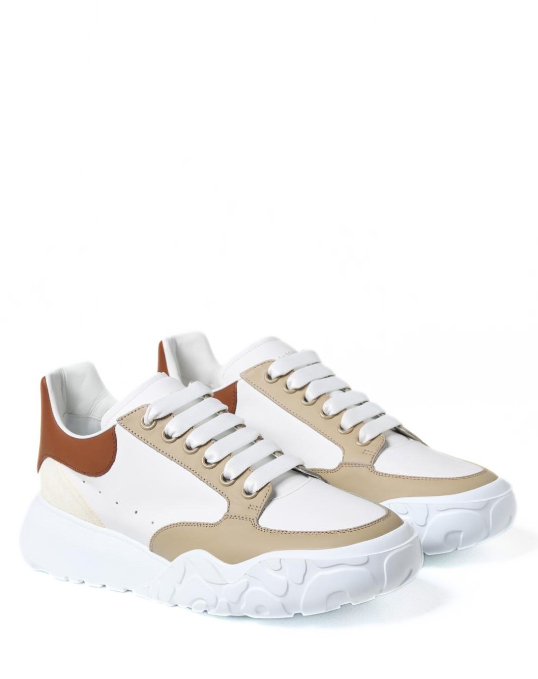 Alexander McQueen Men's Court Trainers White Tan Red Sneakers