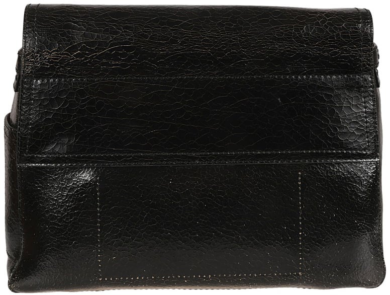 Structured Black Leather Bag with Flap Closure