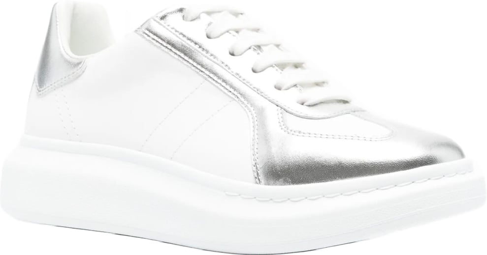 Alexander McQueen Men's Oversized Metallic-Panel Sneakers White Silver