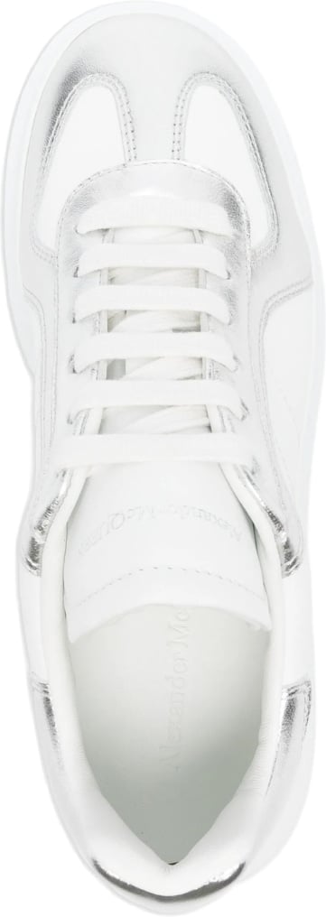 Alexander McQueen Men's Oversized Metallic-Panel Sneakers White Silver