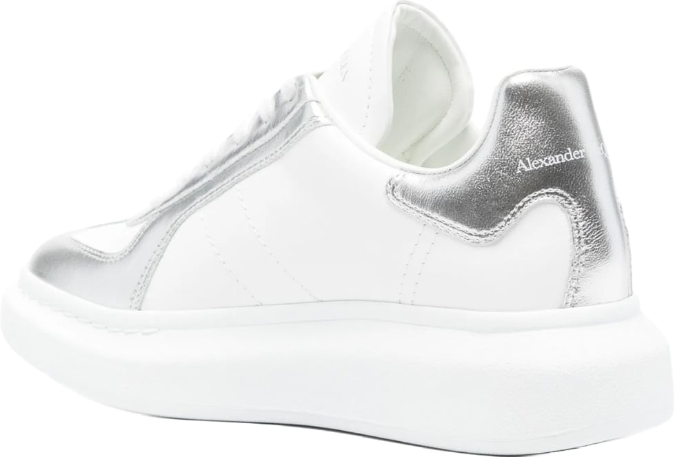 Alexander McQueen Men's Oversized Metallic-Panel Sneakers White Silver