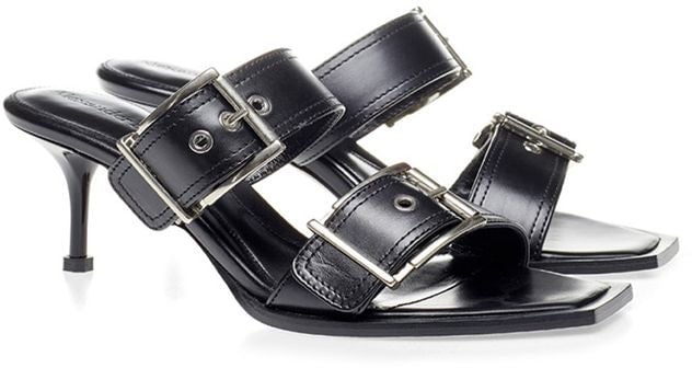 Alexander McQueen Black Leather Stiletto Heel Sandals