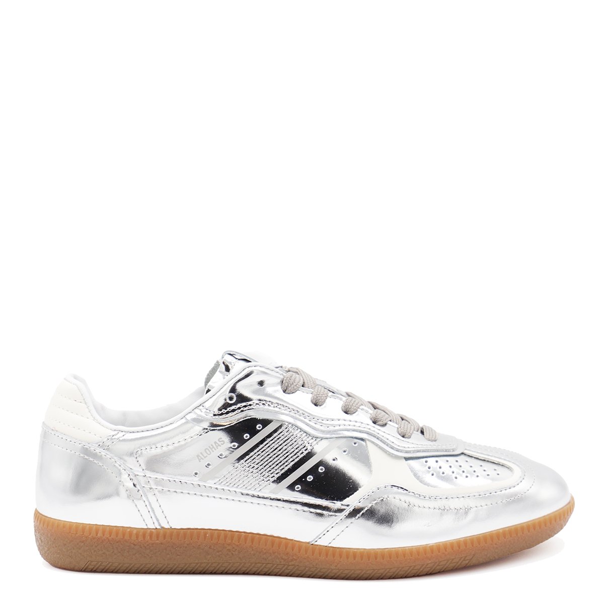 Silver Leather All-Over Details Sneakers