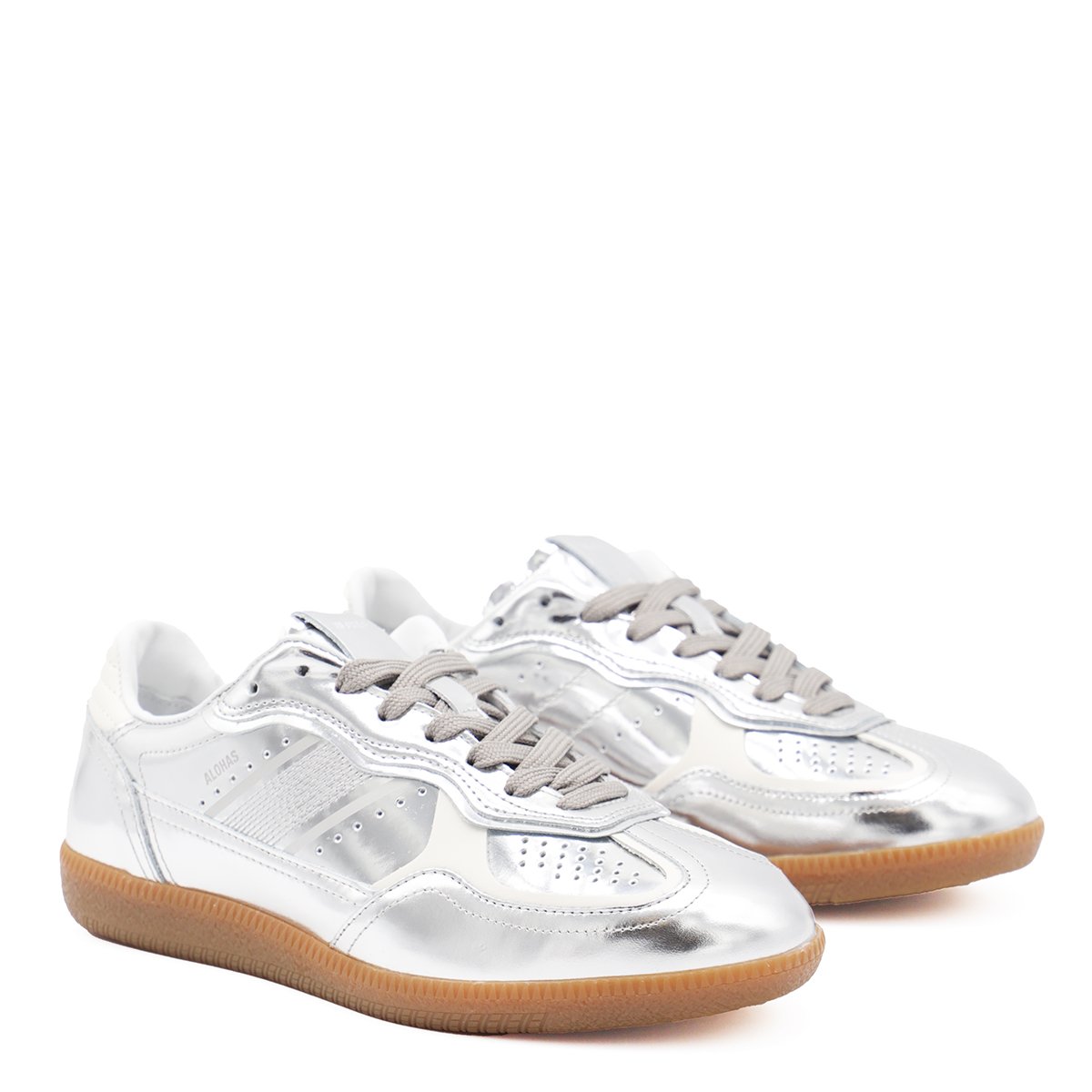 Silver Leather All-Over Details Sneakers