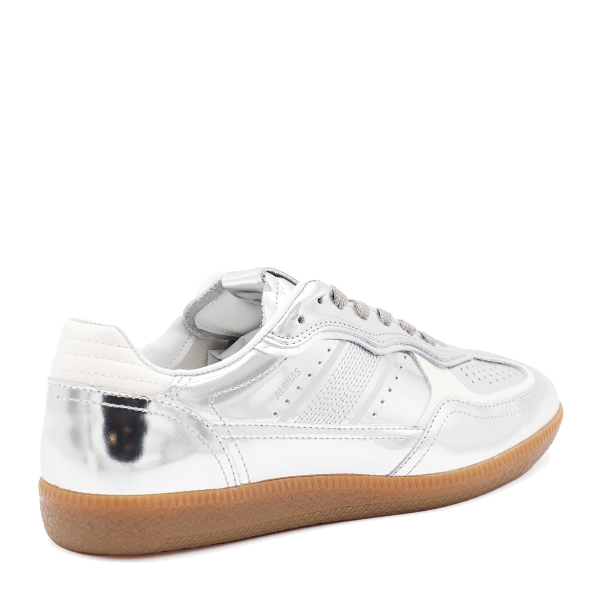 Silver Leather All-Over Details Sneakers