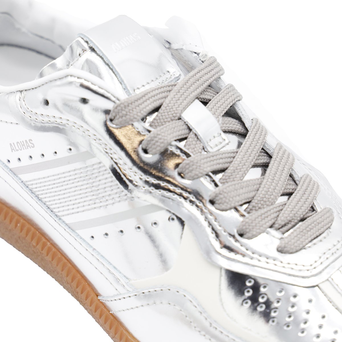 Silver Leather All-Over Details Sneakers