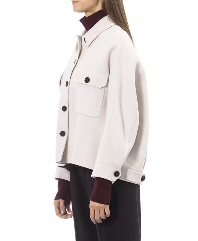 Alpha Studio Elegant White Wool Blazer Jacket