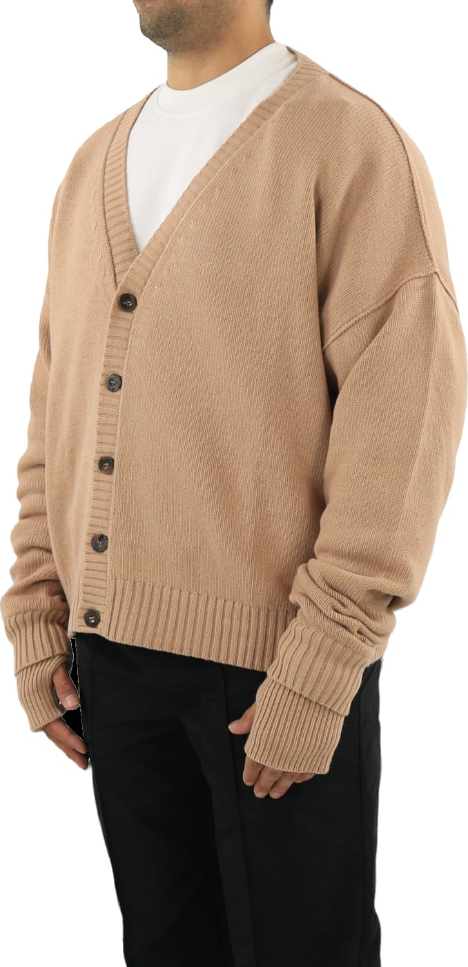 Heren Oversized Logo Cardigan  Natur