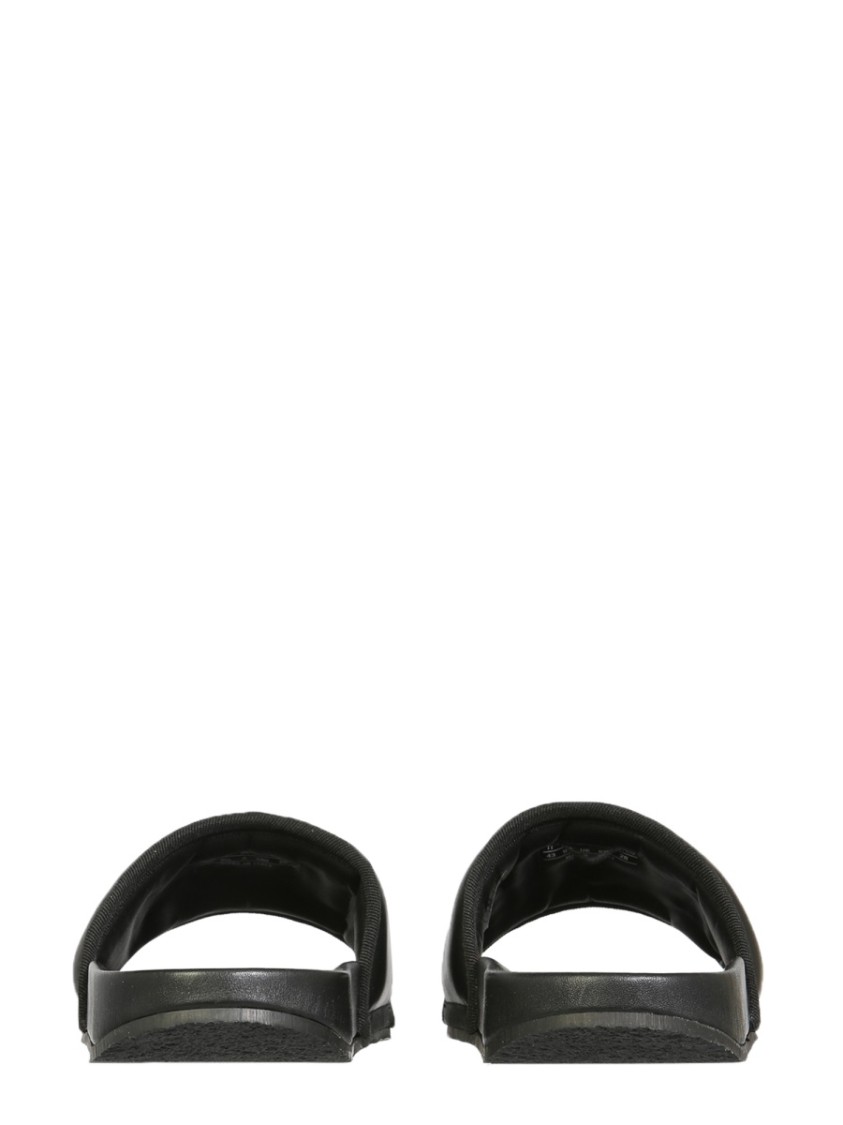 Black Leather Slide Sandals