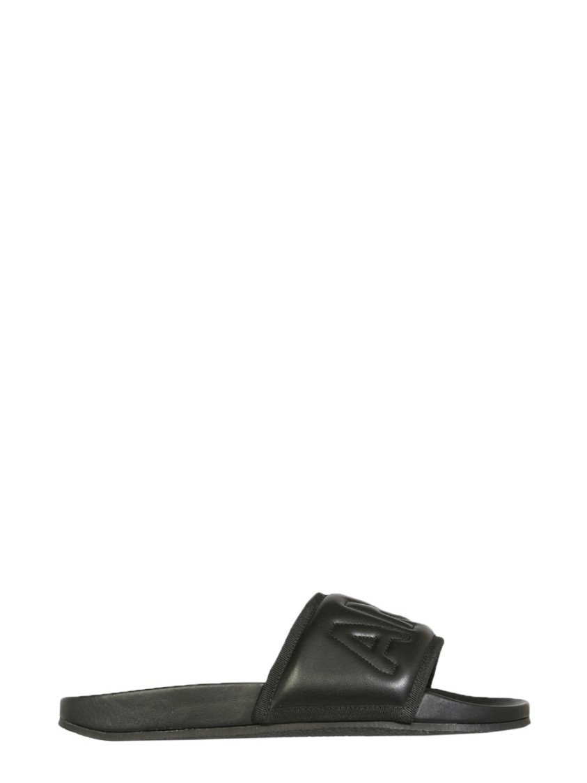 Black Leather Slide Sandals
