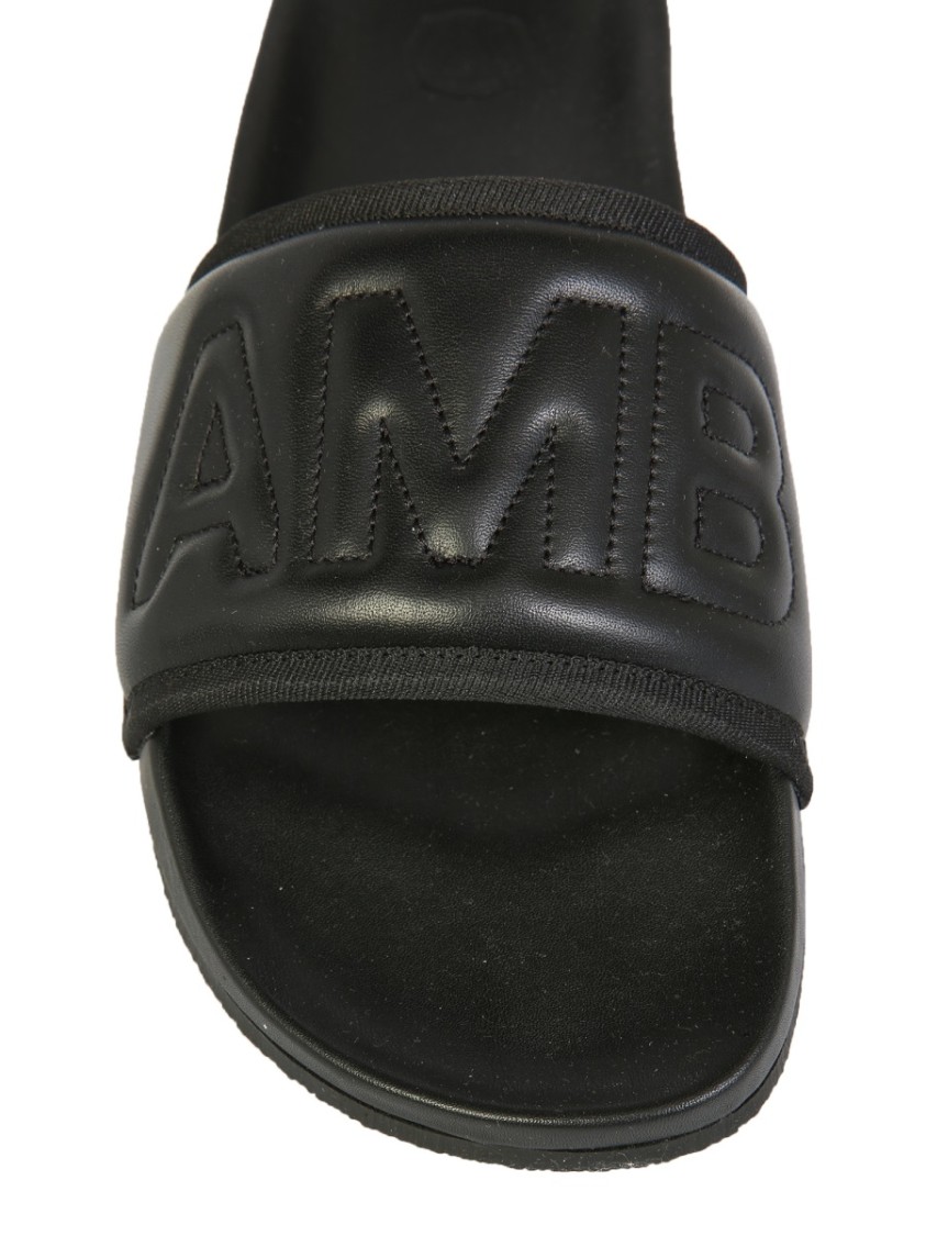 Black Leather Slide Sandals