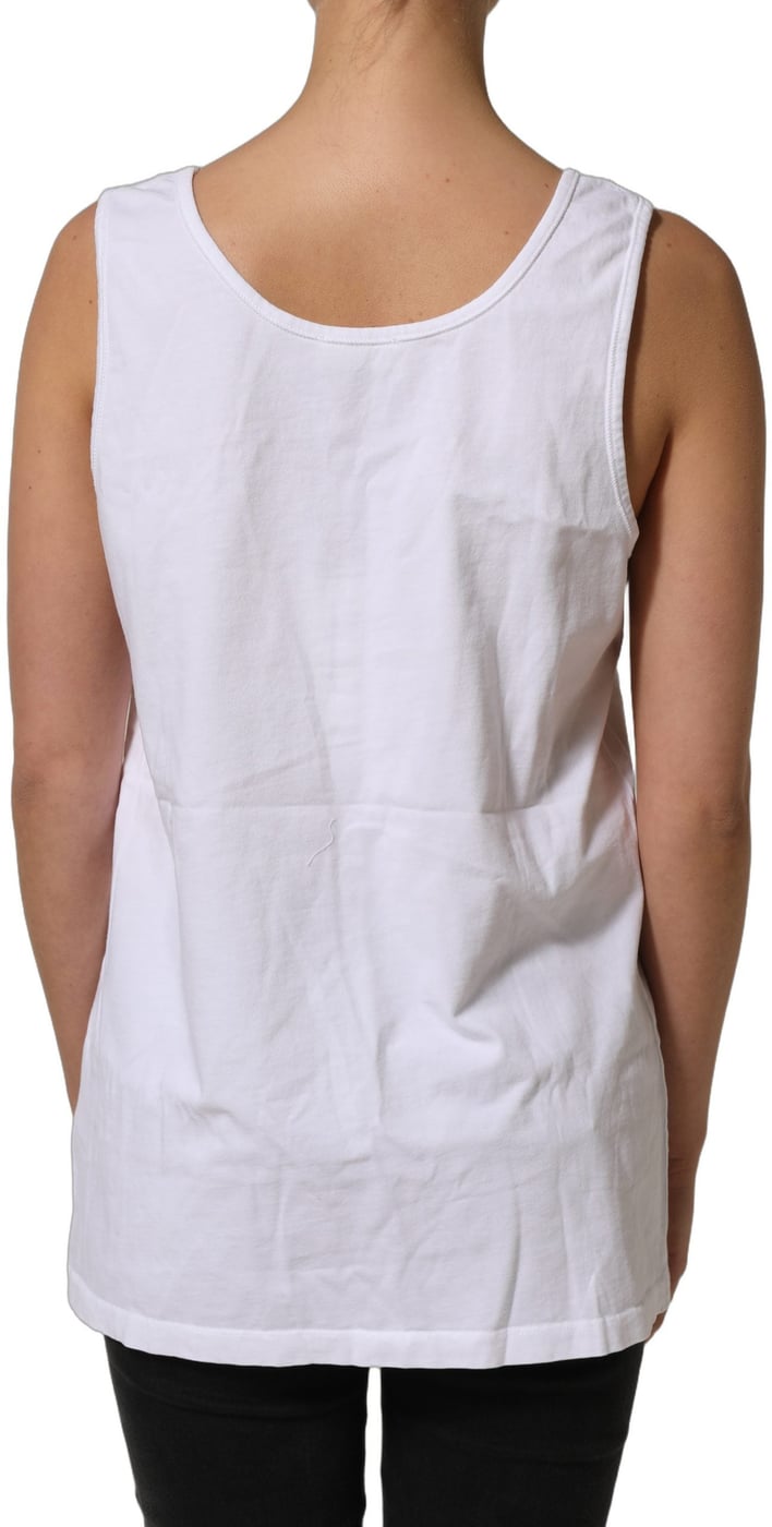 American Vintage White Cotton Round Neck Sleeveless Tank Top
