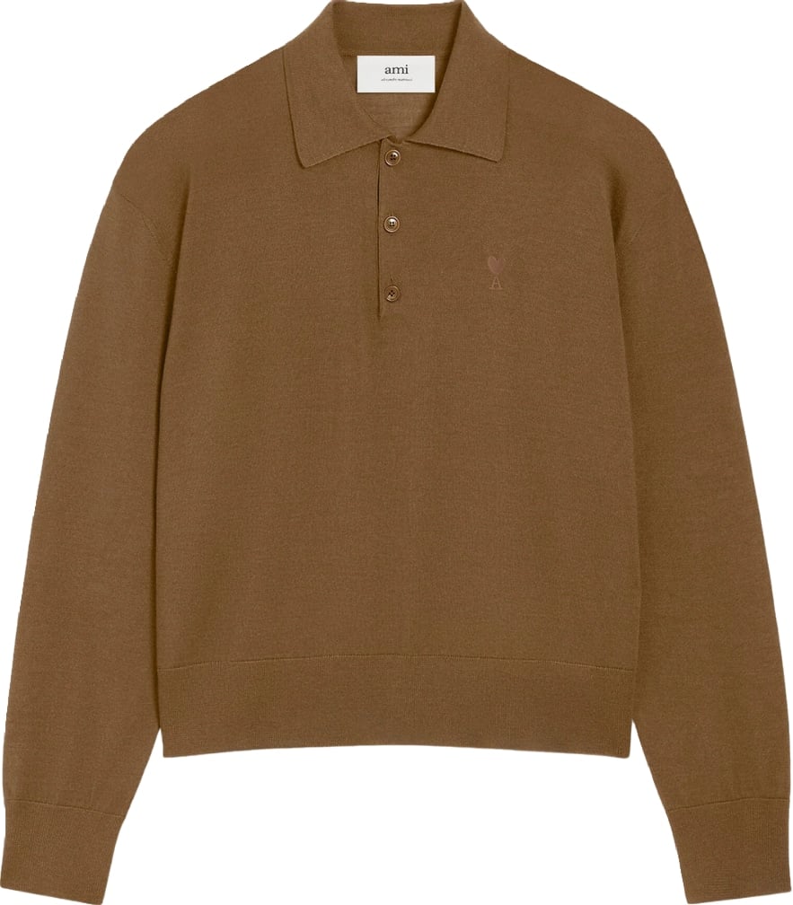 Ami Paris Ami de Coeur Men's Wool-Silk Polo Brown