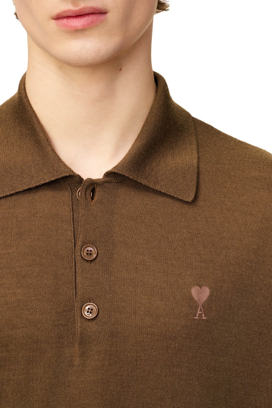 Ami Paris Ami de Coeur Men's Wool-Silk Polo Brown